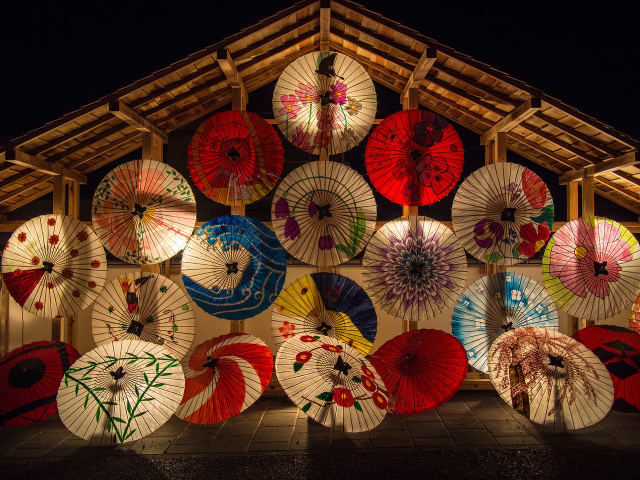 japanese umbrellas, parasols, illuminated, umbrellas, night, evening, japanese, yamaga, kyushu, japan, japan, japan, japan, japan, japan