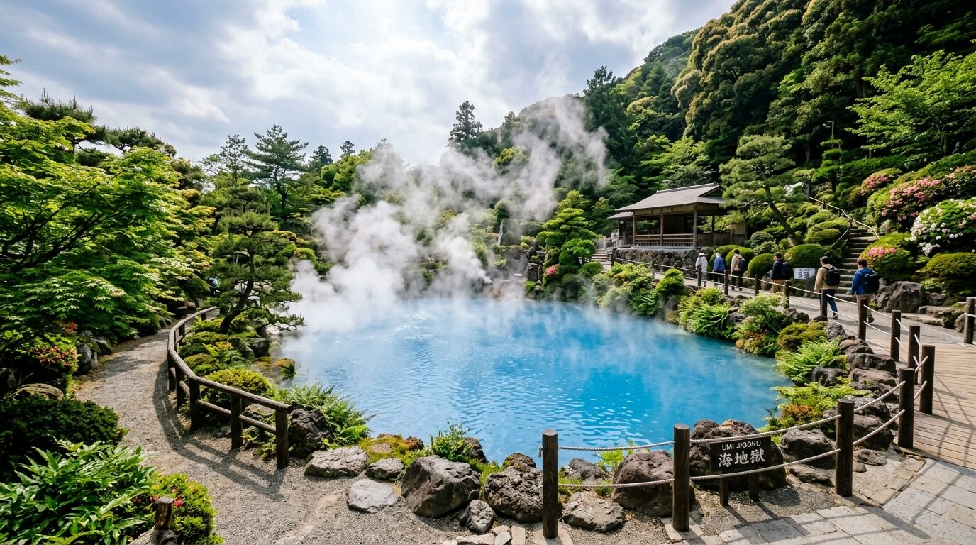 The blue hot spring at Beppu's 'Umi Jigoku'