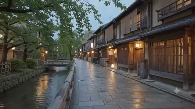 京都祇園新橋白川沿岸的木造茶屋與燈籠
