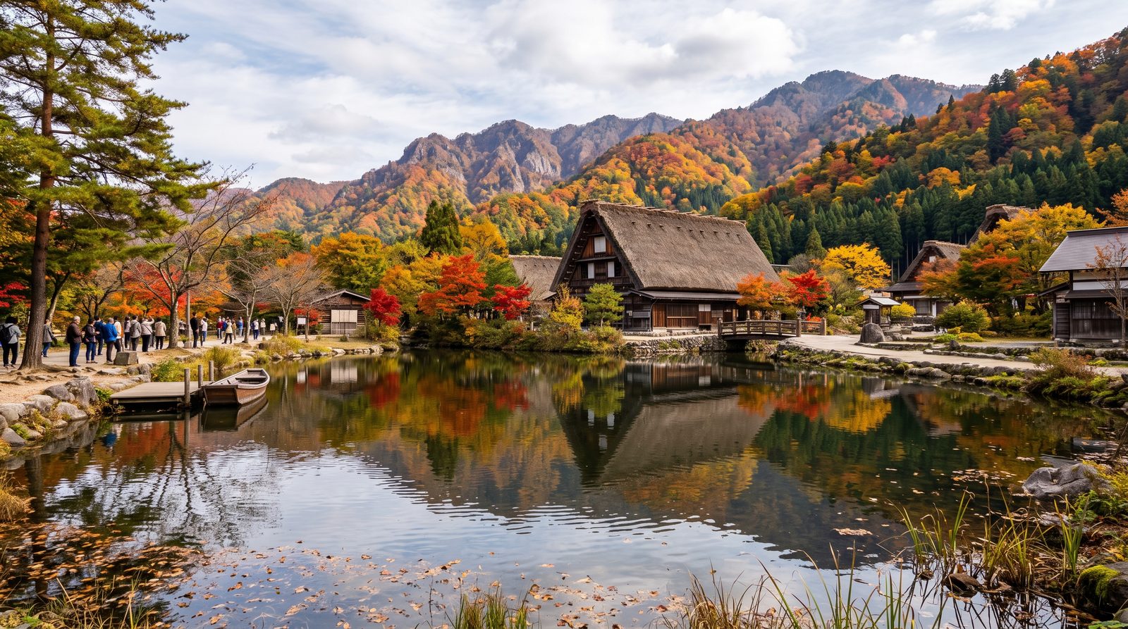 Hida-no-Sato, two stars in the 2015 Michelin Green Guide — relocated farmhouses around the pond at the open-air museum
