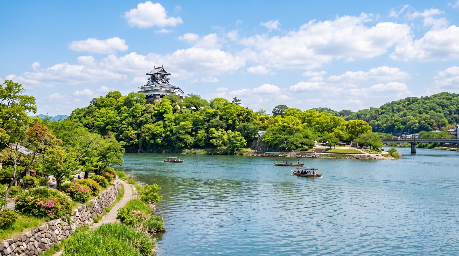 Inuyama Castle, two stars in the 2015 Michelin Green Guide — the keep on the bluff above the Kiso River