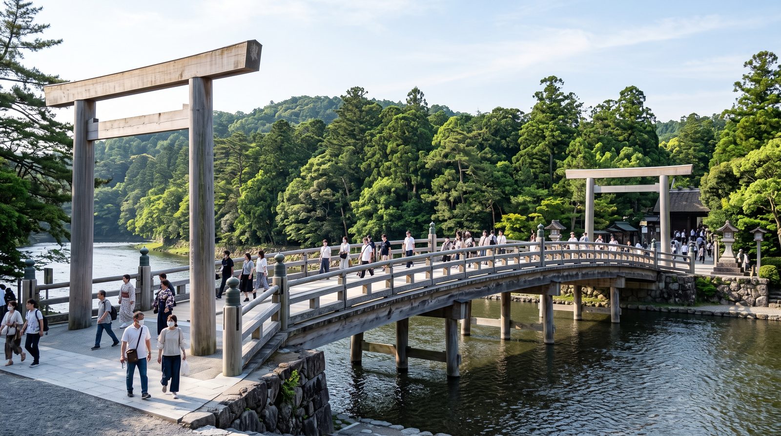 Ise Jingu, three stars in the 2015 Michelin Green Guide — the Uji Bridge over the Isuzu River at the Naiku