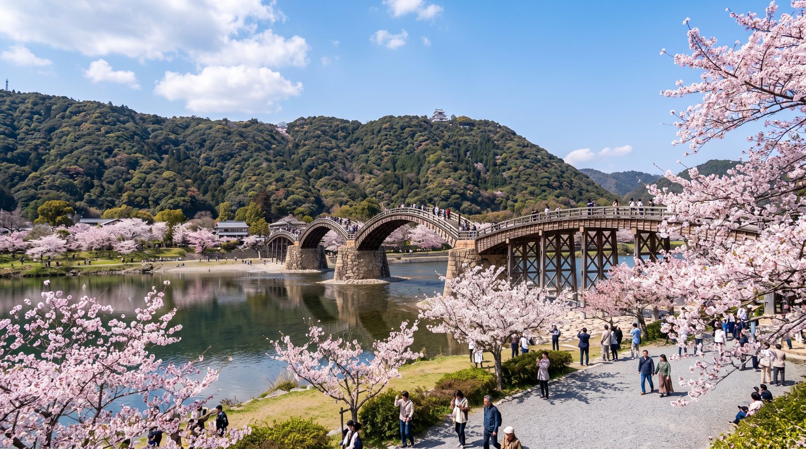 The Kintai Bridge at Iwakuni, two stars in the 2015 Michelin Green Guide — the five wooden arches over the Nishiki River