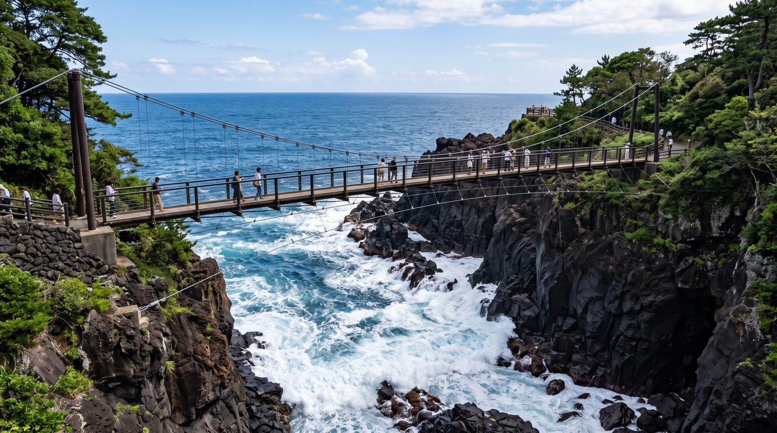The Kadowaki suspension bridge on the Jogasaki Coast, two stars in the 2020 Michelin Green Guide