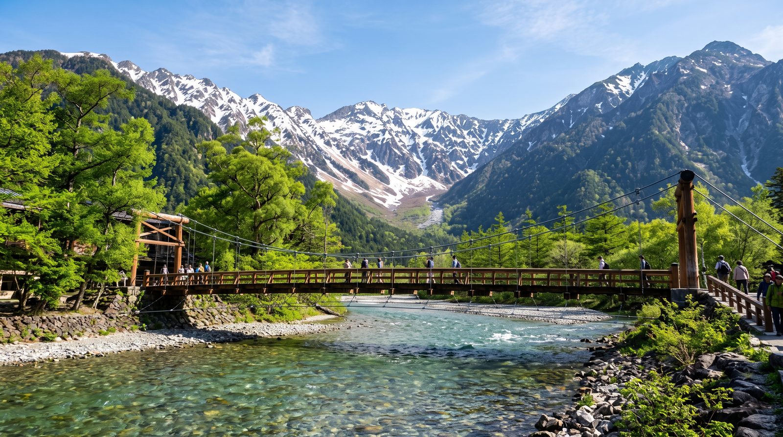 Kappabashi in Kamikochi, two stars in the 2015 Michelin Green Guide — the bridge over the Azusa River below the Hotaka range