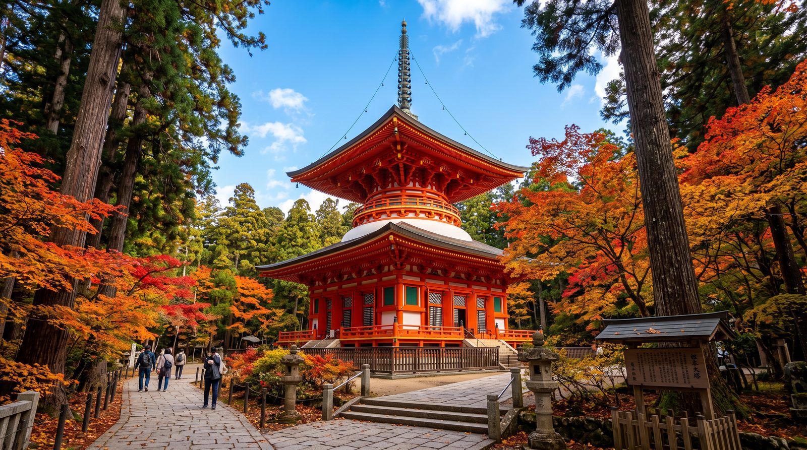 The Konpon Daito at Koyasan, one star in the 2015 Michelin Green Guide — the vermilion pagoda of the Danjo Garan
