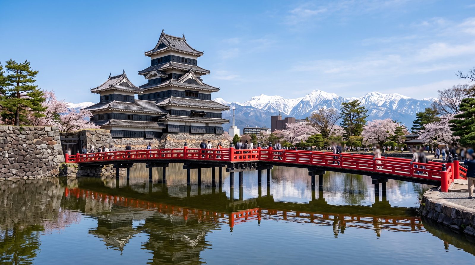 Matsumoto Castle, three stars in the 2015 Michelin Green Guide — the black keep reflected in its moat