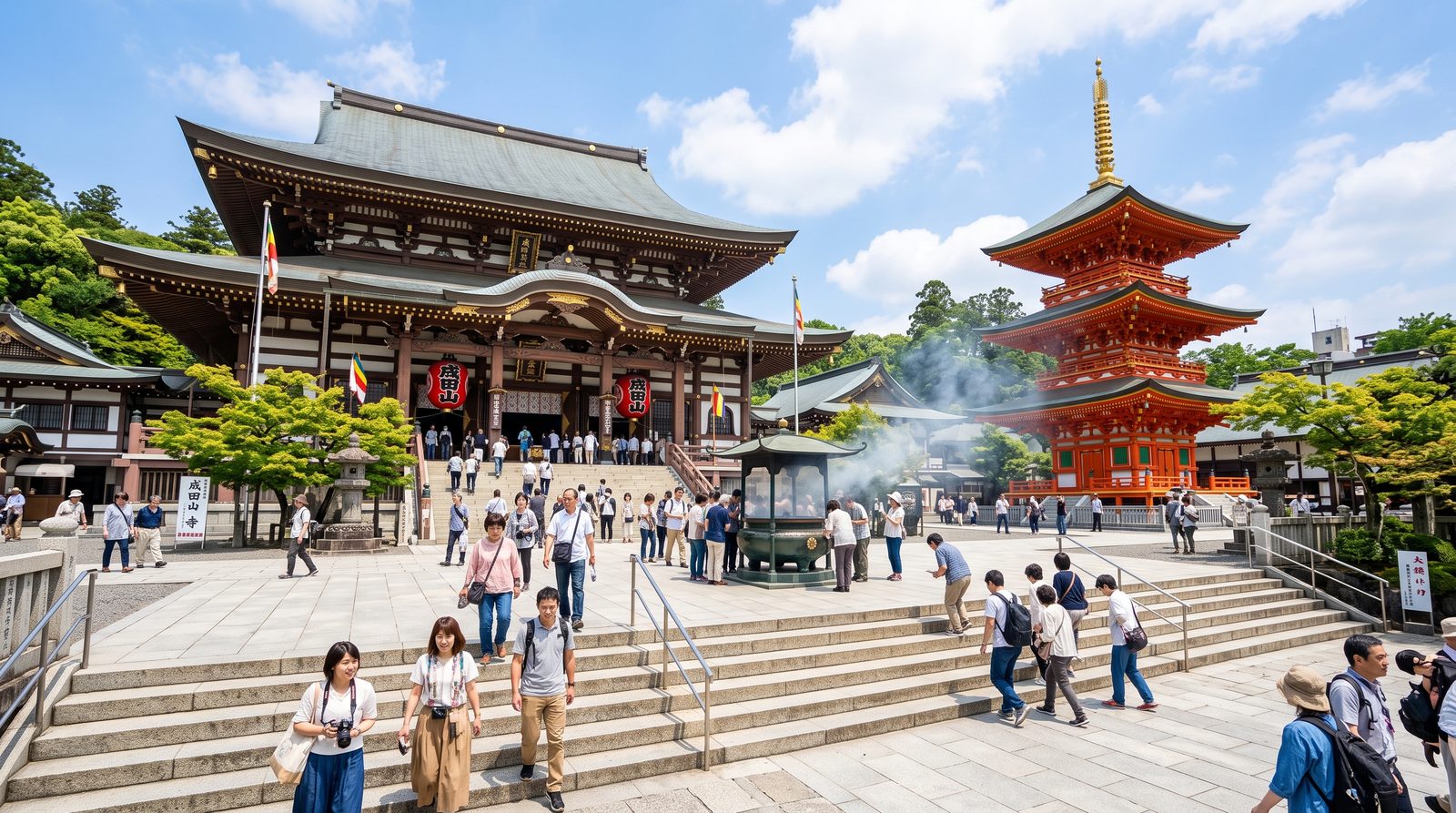 Naritasan Shinsho-ji, two stars in the 2015 Michelin Green Guide — the main hall and three-storey pagoda