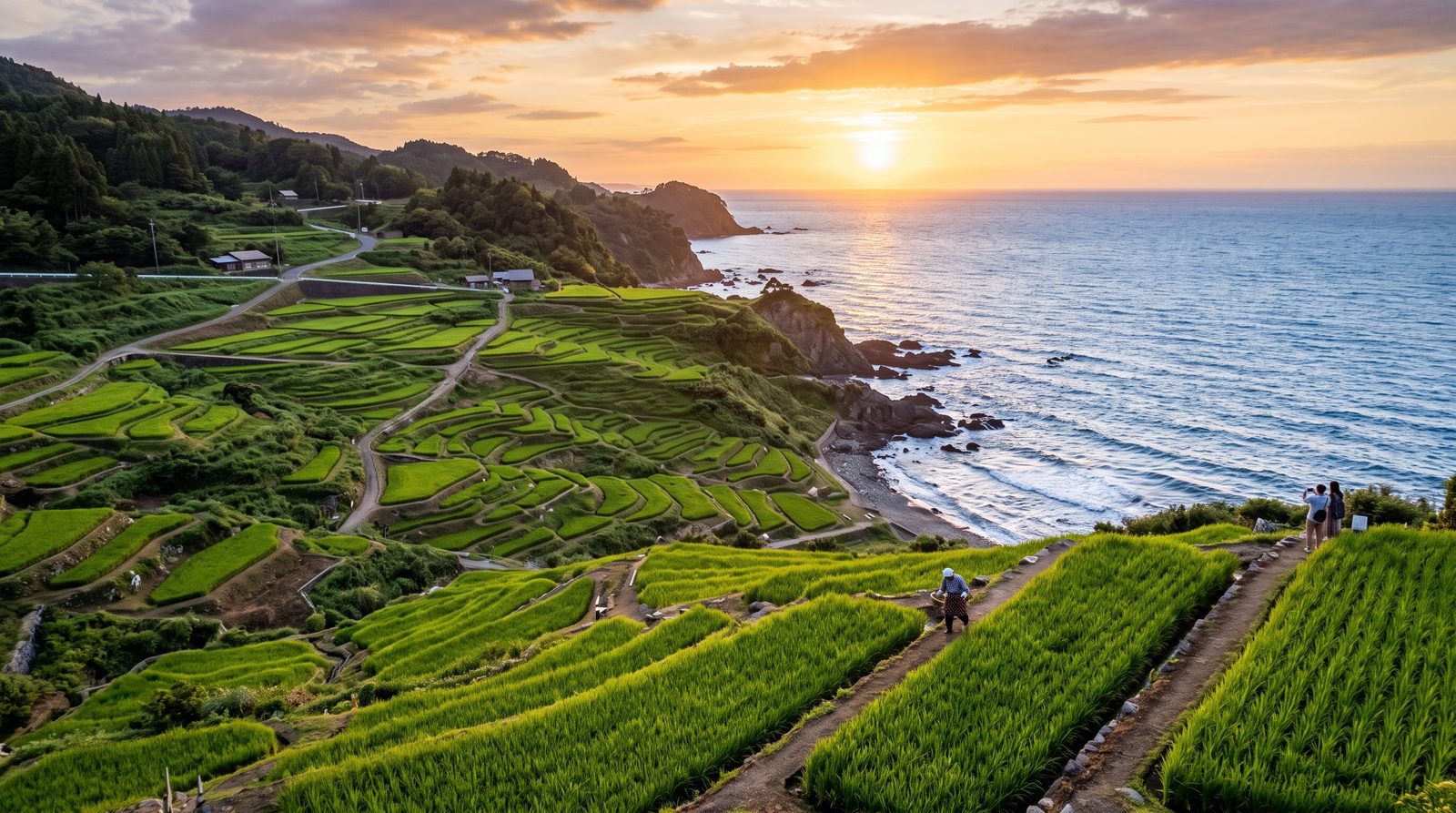 Shiroyone Senmaida on the Noto Peninsula — terraced rice fields running down to the sea