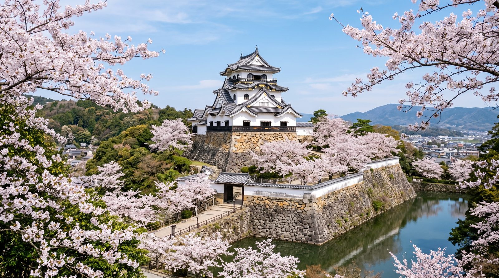 Hikone Castle, one star in the 2015 Michelin Green Guide — the National Treasure keep among cherry trees (illustrative image)