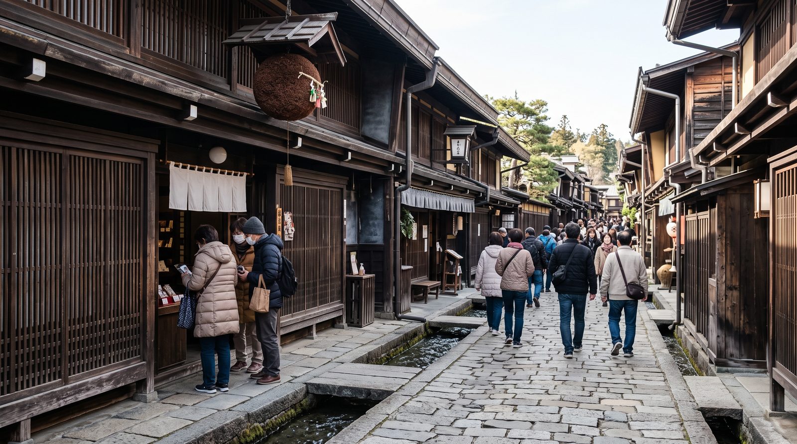The Sanmachi quarter of Takayama, two stars in the 2015 Michelin Green Guide — latticed wooden merchant houses