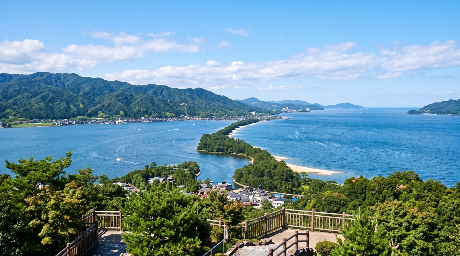 Amanohashidate, two stars in the 2015 Michelin Green Guide — the pine-covered sandbar seen from the viewpoint (illustrative image)