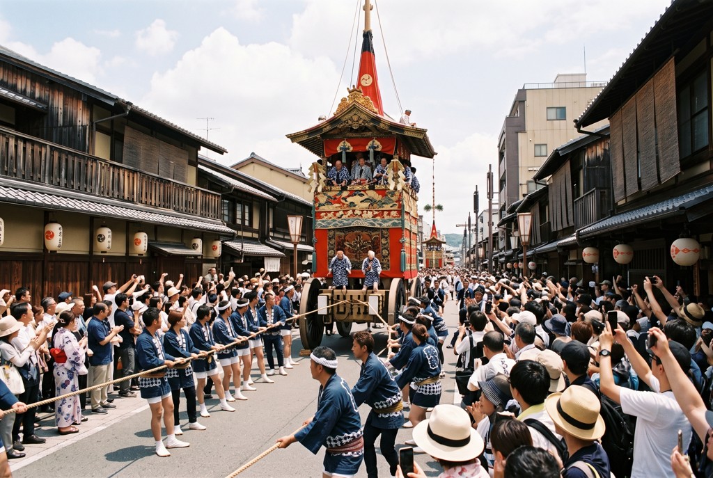 Yamaboko float pulled through a Kyoto street during Gion Matsuri